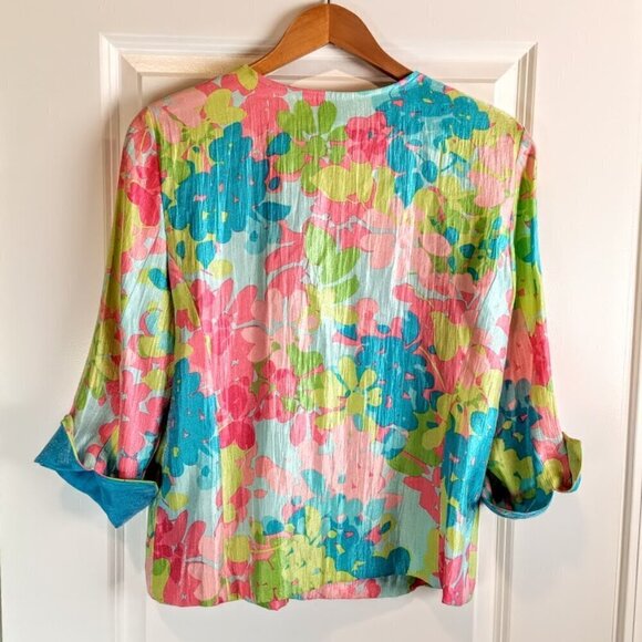 Ruby Rd. Pastel Floral Ruffled Shimmer Jacket - Picture 2 of 5